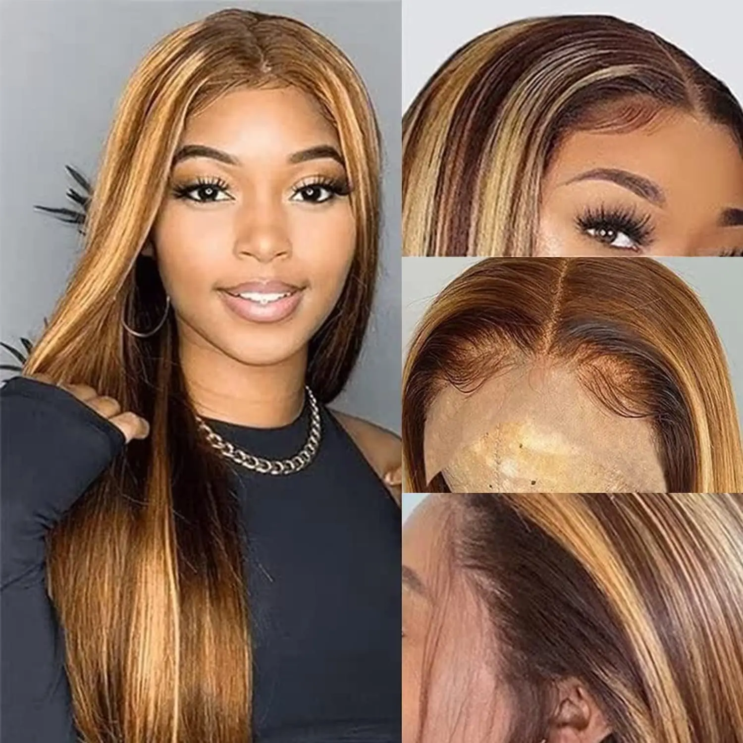 

4/27 Colored Highlight Ombre 13x4 Transparent Lace Front Human Hair Wig Glueless Bone Straight Brazilian 13x6 Lace Frontal Wig