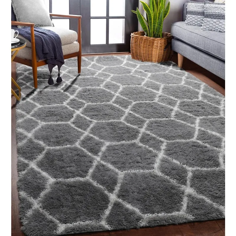 

Geometric Area Rug 5x8, Rugs for Living Room Bedroom, Modern Shag Fluffy Floor Rugs for Kids Room Decor, Extra Soft