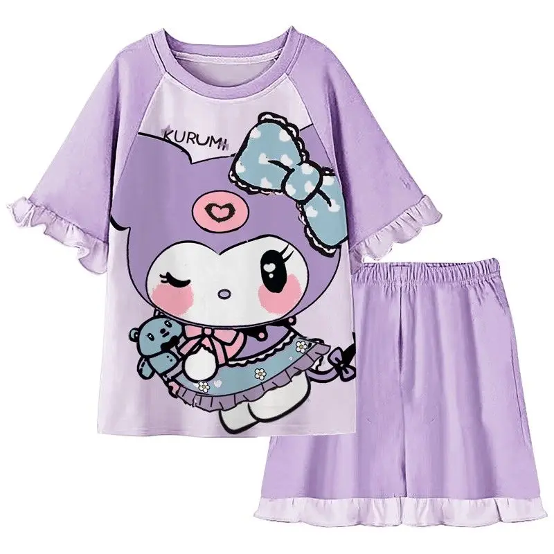 Kawaii Sanrio Kuromi Мультяшные детские пижамы из чистого хлопка для девочек Летняя тонкая женская домашняя одежда с коротким рукавом летняя полностью хлопковая
Kawaii Sanrio Kuromi Мультяшные детские пижамы из чистого хлопка для девочек Летняя тонкая женская домашняя одежда с коротким рукавом летняя полностью хлопковая