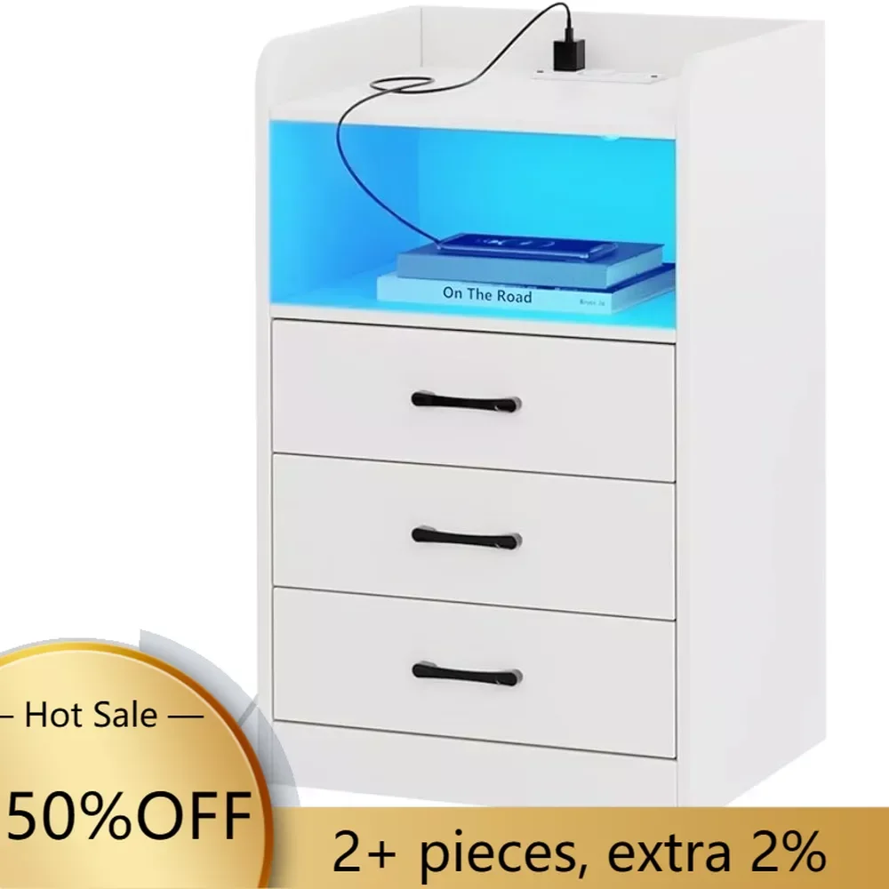 Bedside Table for Bedroom Nightstand With Charging Station and LED Light Strips Furniture End Table With USB Ports and Outlets 
Bedside Table for Bedroom Nightstand With Charging Station and LED Light Strips Furniture End Table With USB Ports and Outlets