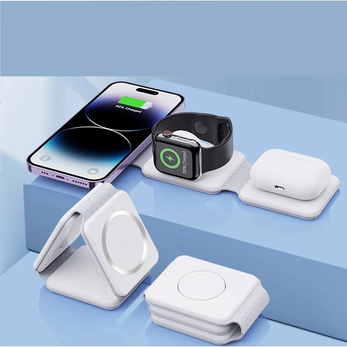 3 in 1 Foldable Fast Wireless Charger for iPhone 15/Pro/Max/Plus/14/13/12 Series, AirPods 3/Pro, Apple Watch/iWatch Trip Charger
3 in 1 Foldable Fast Wireless Charger for iPhone 15/Pro/Max/Plus/14/13/12 Series, AirPods 3/Pro, Apple Watch/iWatch Trip Charger
