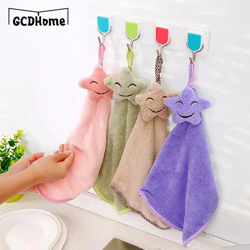 

1PC Star Absorbent Cloth Hanging Hand Towel Coral Velvet Hanging Towel Quick-drying Soft Washcloth Kitchen Bathroom Accessories
