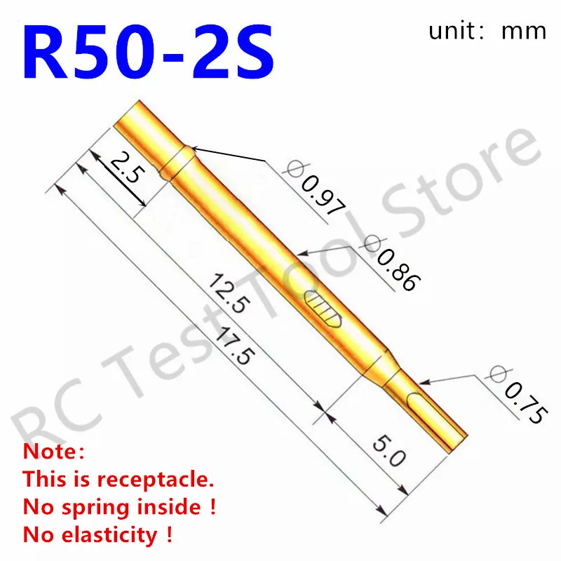 

100PCS R50-2S Test Pin P50-B1 Receptacle Brass Tube Needle Sleeve Seat Solder Connect Probe Sleeve Length17.5mm Outer Dia 0.86mm