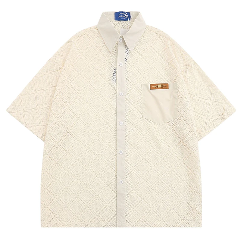 Hip Hop Shirt Men Summer Japanese Vintage Lace Hollowed Out Short Sleeve Harajuku Cotton Shirts Coat Y2K Retro Jean Jacket Tops 
Hip Hop Shirt Men Summer Japanese Vintage Lace Hollowed Out Short Sleeve Harajuku Cotton Shirts Coat Y2K Retro Jean Jacket Tops