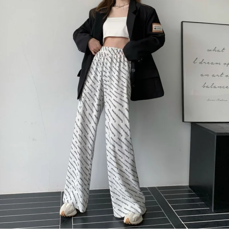 

Print Pleated Wide-legged Pants High Waisted Women's Trouser Spring Summer Korean Fashion Pants Casual Loose Women Pants