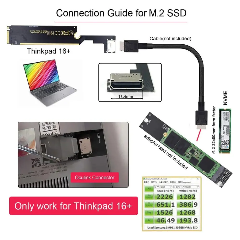 PCI-E 3.0 M.2 M-Key to Oculink SFF-8612 SFF-8611 Graphics Card Adapter Board For ThinkBook 14+ 16+ External Graphics Card & SSD PCI-E 3.0 M.2 M-Key to Oculink SFF-8612 SFF-8611 Graphics Card Adapter Board For ThinkBook 14+ 16+ External Graphics Card & SSD