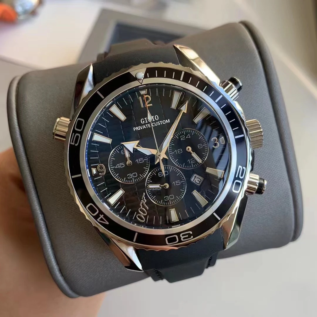 

Luxury Mens Quartz Chronograph Watch Black Blue Sport Stainless Steel Luminous 007 Calendar