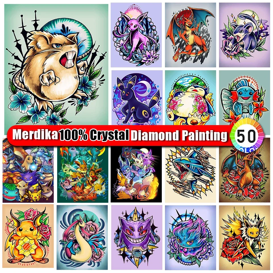 

100% Crystal Diamond Painting Cartoon Pokemon Pictures 5D Mosaic Art DIY Diamond Embroidery Pikachu Cross Stitch Anime Gift