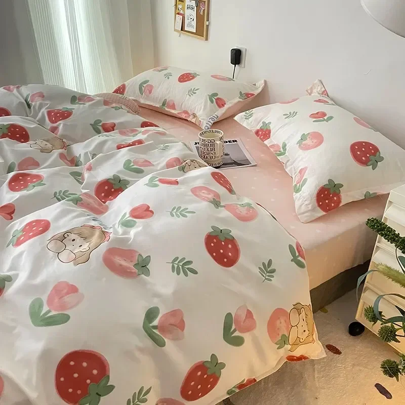 

Best Cute Strawberry Duvet Cover Flat Sheet With Pillowcases Floral Twin Full Size Girls Set Linen Bear Bedding Rabbit Bed Boys