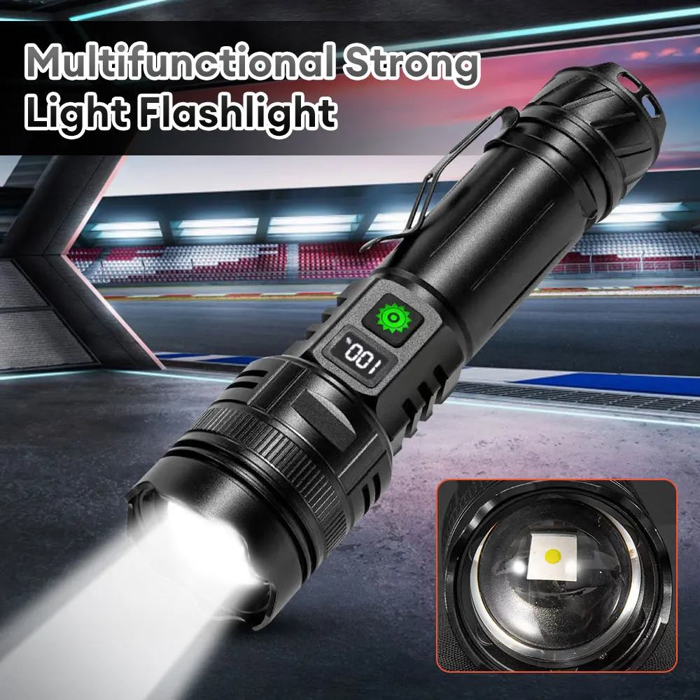 

13000LM LED Flashlight Long Range Spotlight Tactical Zoom Torch Rechargeable Camping Fishing Lamp Outdoor Waterproof Work Light