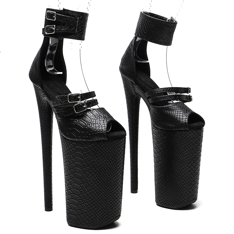 

Leecabe 26CM/10inches Snake PU upper Open Toe High Heel platform sexy exotic party sandals Pole Dance shoes