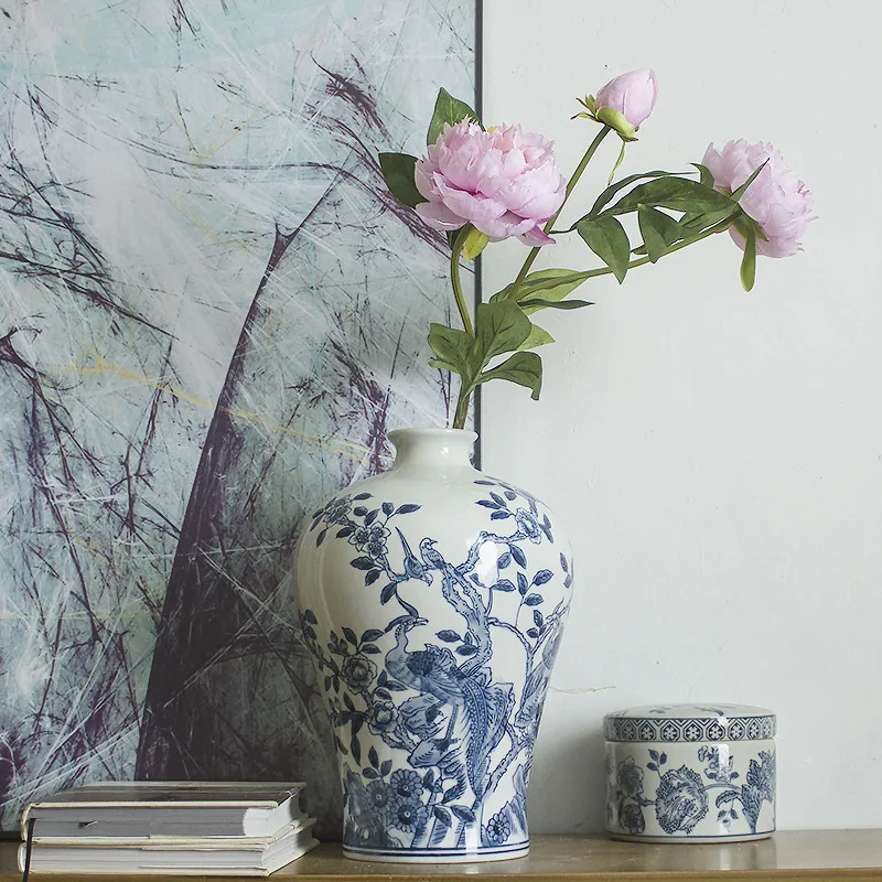 

Blue-and-white porcelain Chinese ceramic vase home living room porch decoration porcelain vase classical medieval flower arrange
