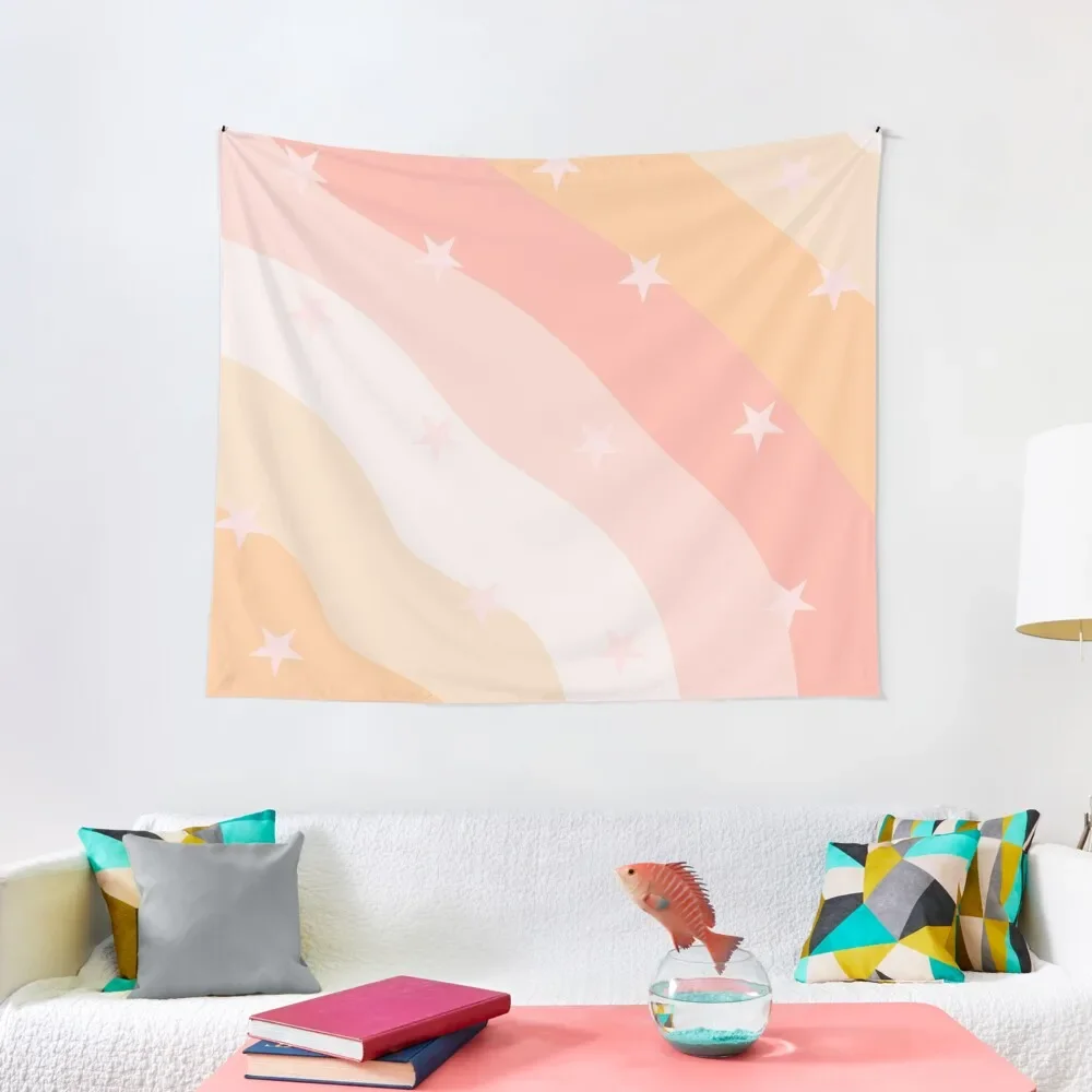 

Peach Clouds & Stars Striped Pattern Tapestry Aesthetic Room Decor Korean Wall Hangings Decoration Decoration For Rooms Tapestry