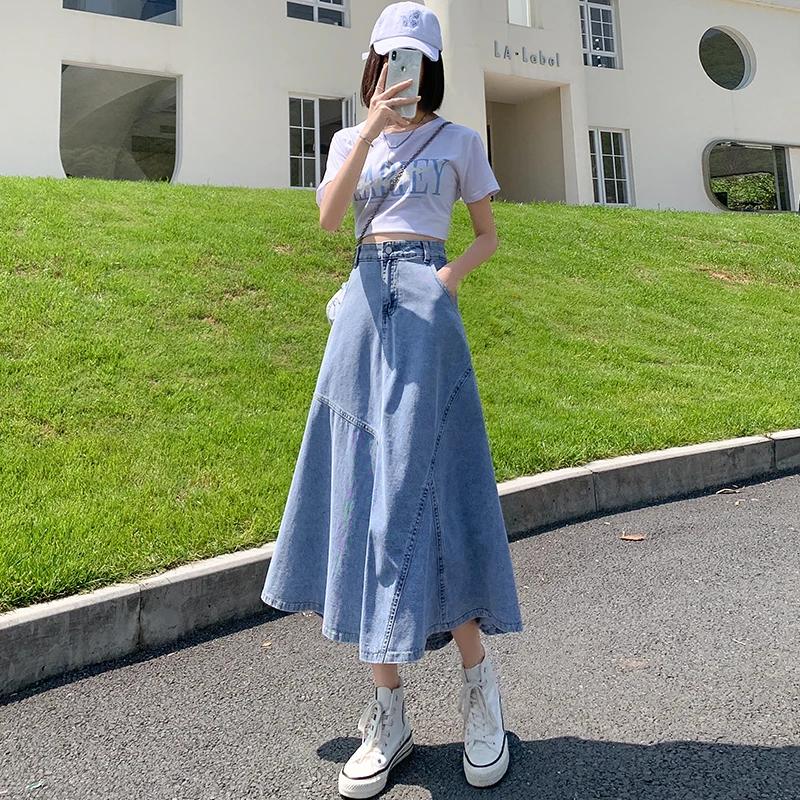 Women Summer Irregular Patchwork Long Denim Skirt High Waist A-line Skirt Jeans Korean Fashion Ladies Blue Maxi Skirts
Women Summer Irregular Patchwork Long Denim Skirt High Waist A-line Skirt Jeans Korean Fashion Ladies Blue Maxi Skirts