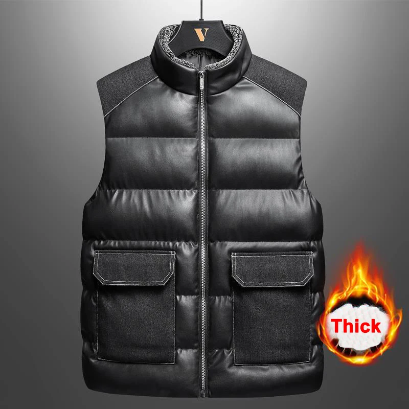 PU Vests Men Autumn Winter Thick Vests Fashion Casual Pocket Patchwork Sleeveless Jacket Male Vest Plus Size 5XL
PU Vests Men Autumn Winter Thick Vests Fashion Casual Pocket Patchwork Sleeveless Jacket Male Vest Plus Size 5XL