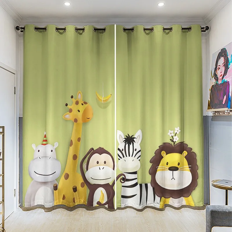 

Children's Room Curtain Cartoon Animal Elephant Giraffe Lion Thin Shading Curtains for Living Room Bedroom Room Divider 2panels