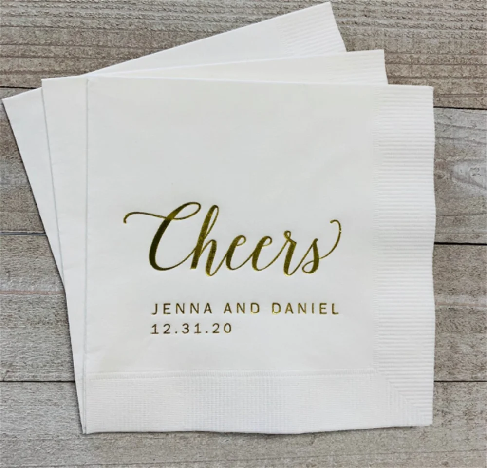 

50PCS Wedding Napkins Custom Monogram Cheers Rehearsal Dinner Beverage Cocktail Luncheon Dinner Guest Towels Available!
