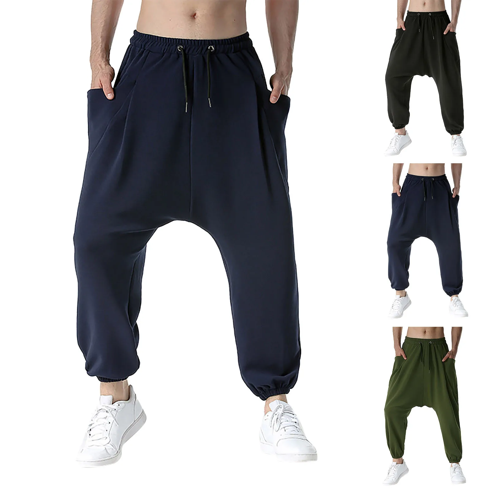 

Green Baggy Genie Boho Yoga Harem Pants Cotton Low Drop Crotch Joggers Sweatpants Mens Casual Hippie Streetwear Trousers