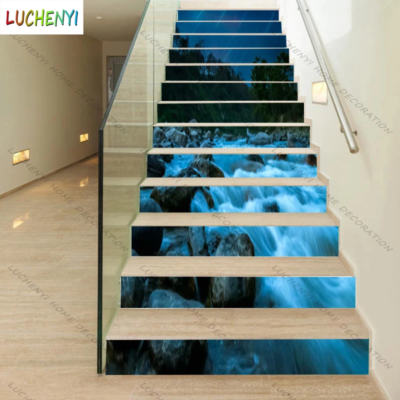 

6pcs 13pcs/Set Stairs Natural Scenery Floor Stickers Waterproof Removable Self-Adhesive DIY Stair Decal Murals Custom