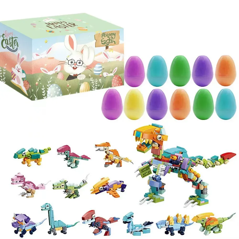 

12 in 1 Easter Building Blocks Box Toy for Kids Gift Animal Insects Rabbit Egg DIY Building Bricks Model Happy Easter Decoration