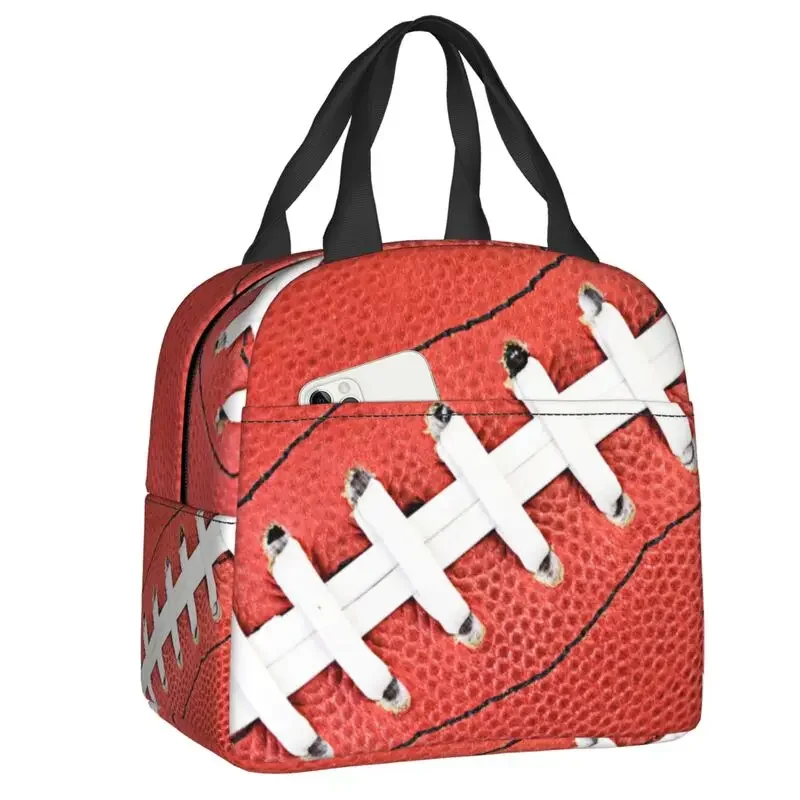 

American Football Laces Insulated Lunch Bag Soccer Pattern Leakproof Thermal Cooler Bento Box Women Food Container Tote Bags