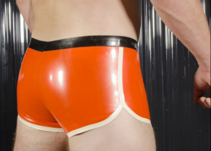 

Latex Shorts Gummi Club Orange Beiläufig Kurze Hose Badeanzug Pants 0.4mm S-XXL