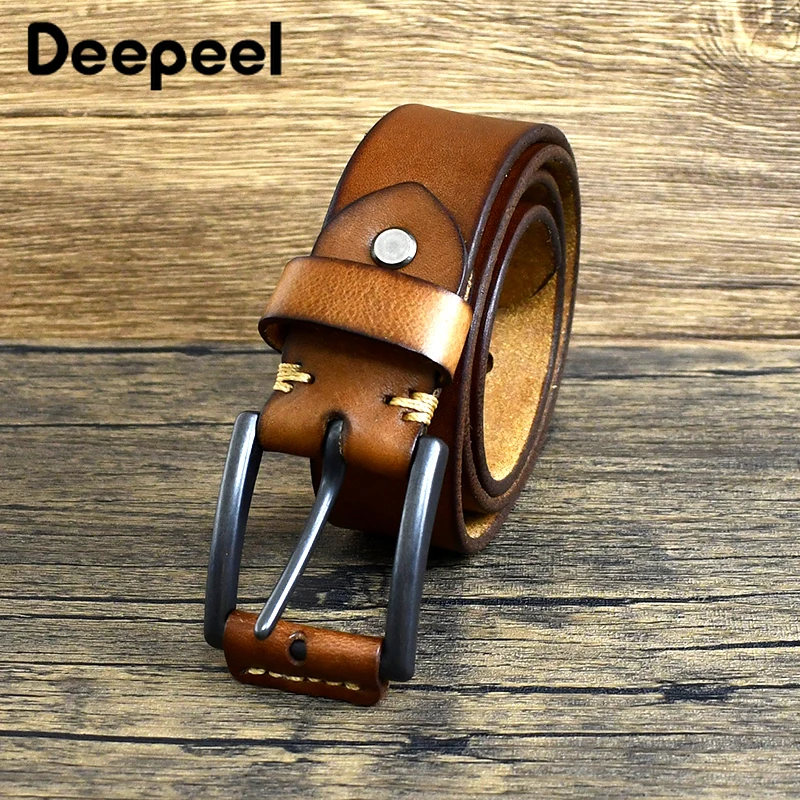 

Deepeel 3.8cm Wide 105-125cm Retro Genuine Leather Belt Men's Pin Buckle Head Layer Cowhide Fashion Waistband Casual Jeans Belts