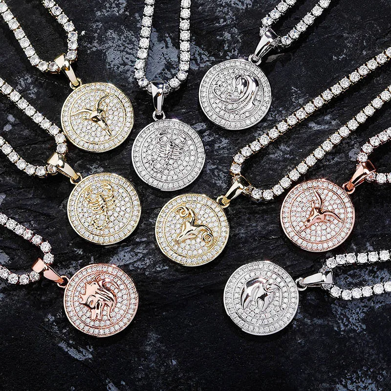

Ожерелье унисекс в стиле хип-хоп с кубическим цирконием класса ААА, украшенное стразами, 12 искусственных камней для женщин и мужчин, ювелирное изделие в стиле унисекс