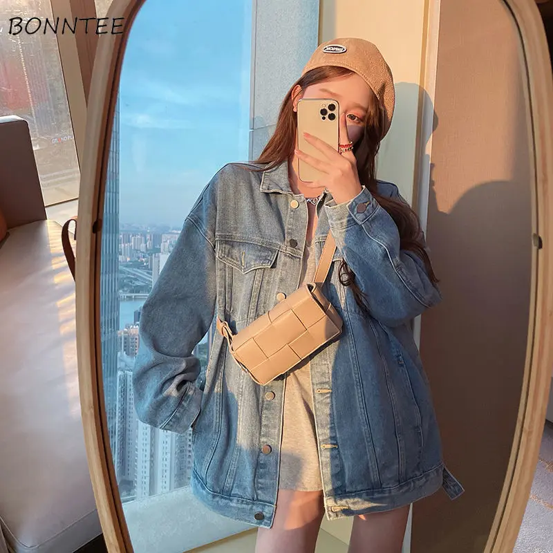 

Basic Jackets Women Solid Loose Vintage Streetwear Casual All-match Chic BF Retro Fashion Korean Style Ulzzang College Young Ins