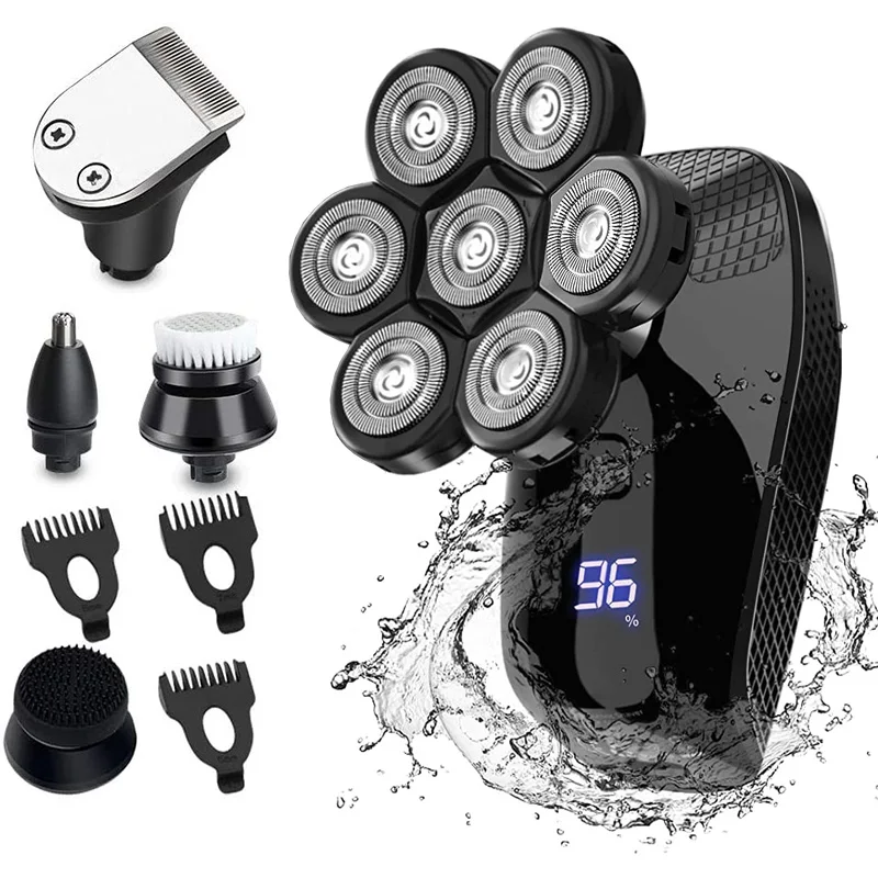 

7D Shaver 5 in 1 Bald Head Shavers for Men USB Electric Razor Waterproof Mens Grooming Kit with Beard Clippers Nose Trimmer