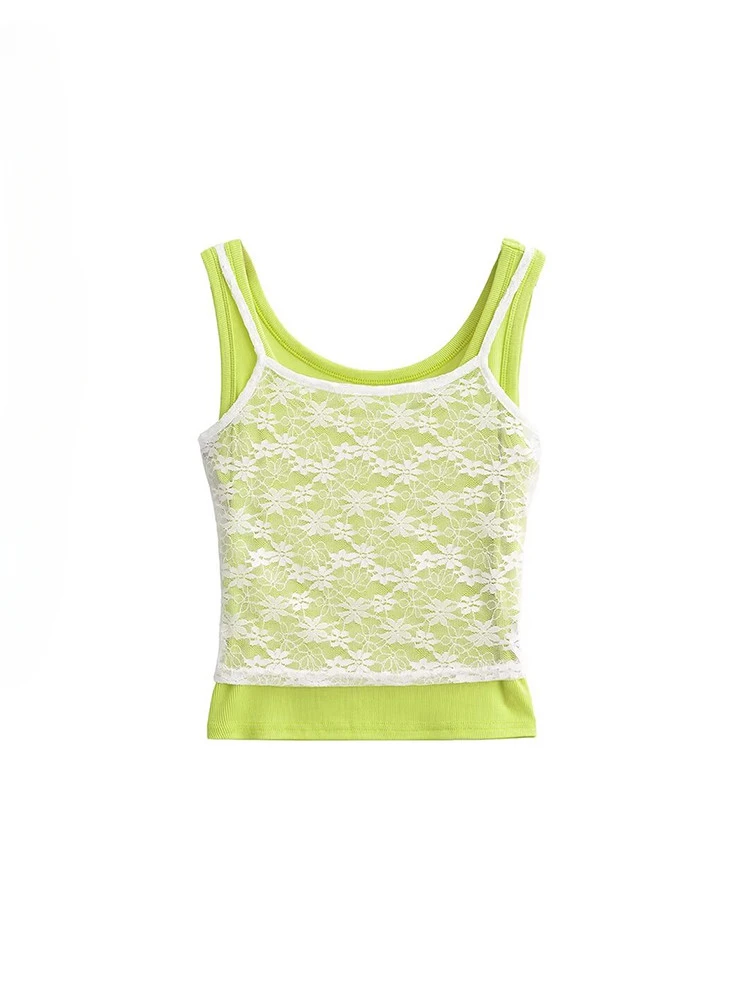 Sweet Hot Girl Contrast Color Two-piece Short Vests Women's Summer Sleeveless Personalized Dopamine Lace Slim Fit Tanks Tops
Sweet Hot Girl Contrast Color Two-piece Short Vests Women's Summer Sleeveless Personalized Dopamine Lace Slim Fit Tanks Tops