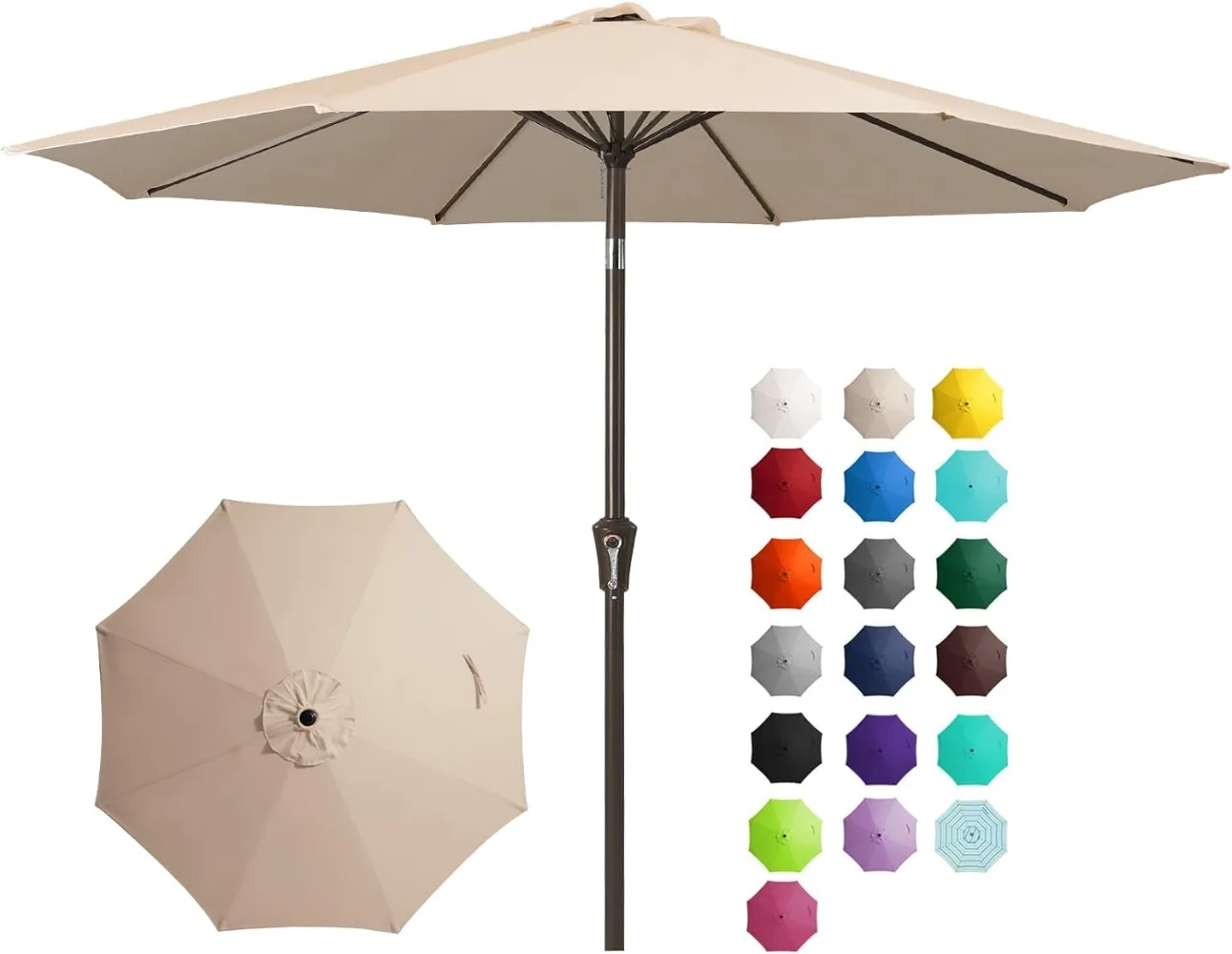 

JEAREY 9FT Outdoor Patio Umbrella Outdoor Table Umbrella with Push Button Tilt and Crank, Market Umbrella 8 Sturdy Ribs