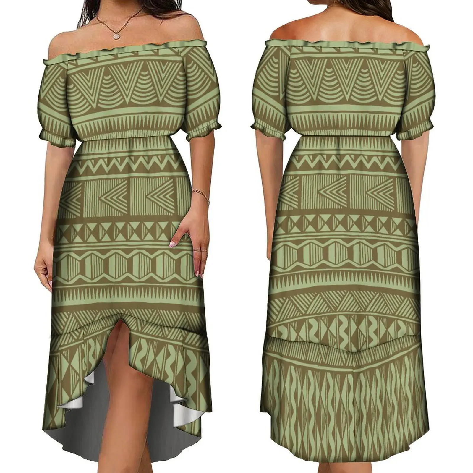 

High Quality Women'S Off-The-Shoulder Dress 6xl Polynesian Tribal Design Summer Women'S Dress Free Shipping