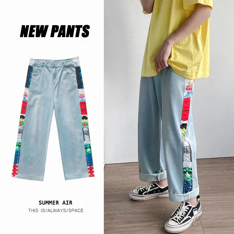 Cartoon Stitching All-match Jeans Men's Thin Loose Straight Wide Leg Casual Trousers Oversize Street Trend Overalls Four Seasons
Cartoon Stitching All-match Jeans Men's Thin Loose Straight Wide Leg Casual Trousers Oversize Street Trend Overalls Four Seasons