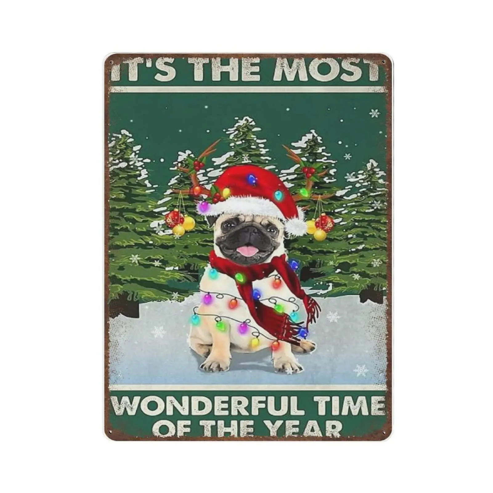 

Retro Thick Metal Tin Sign-Dog Xmas It's The Most Wonderful Time Of Year Tin Sign,Dog Christmas -Novelty Posters，Home Decor