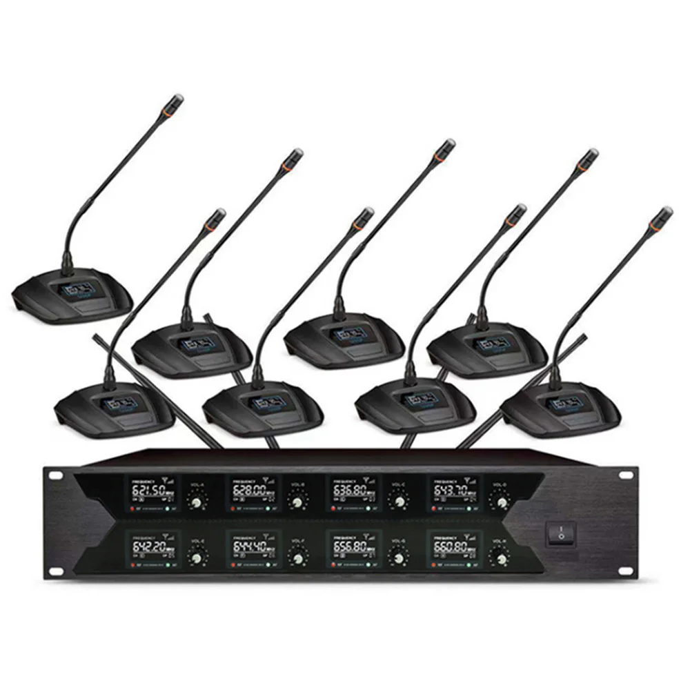 Professional UHF wireless microphone 8-channel conference microphone for church school speech Condenser microphone
Professional UHF wireless microphone 8-channel conference microphone for church school speech Condenser microphone