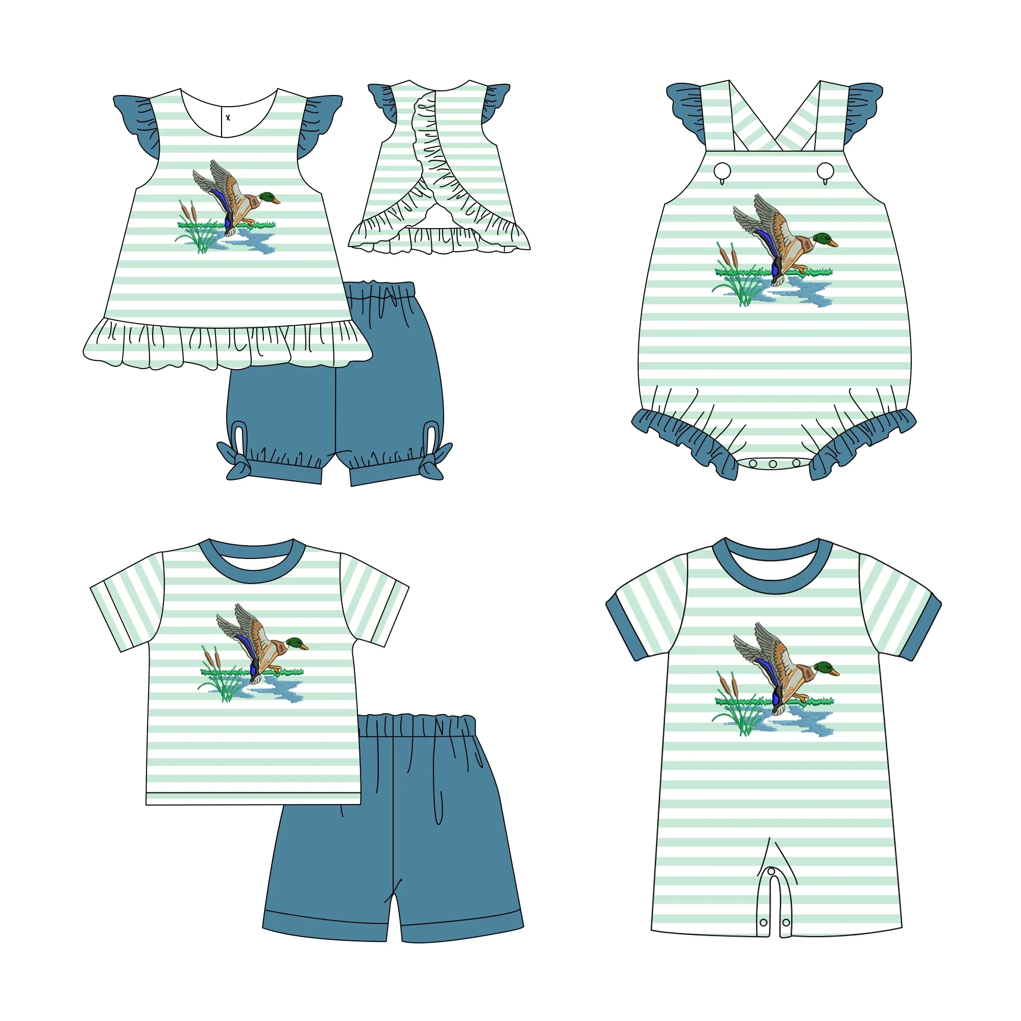 2023 New Ropa Summer Short Sleeve Round Neck Dress Duck Pattern Girl Stripe Top T-shit And Green Shorts Romper Clothes With Bow
2023 New Ropa Summer Short Sleeve Round Neck Dress Duck Pattern Girl Stripe Top T-shit And Green Shorts Romper Clothes With Bow