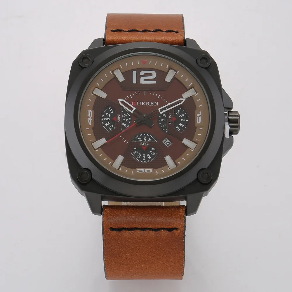 

Curren Top Brands Fashion Sports Men Watch Chronograph Leather Strap Calendar Male Wristwatches Military Army Watches For Man