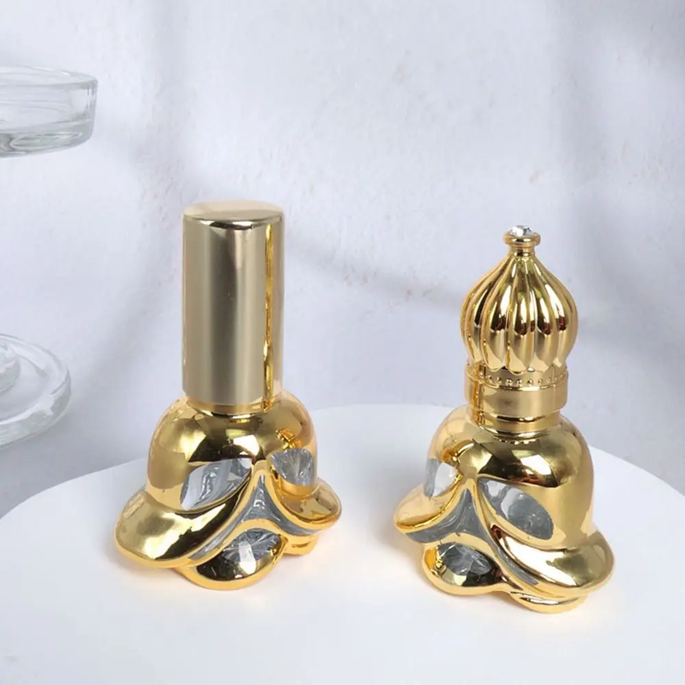 

Миниатюрная стеклянная бутылка-ролик на образец, многоразовый золотой флакон с гальваническим покрытием для эфирного масла, многоразовый распылитель для духов для женщин