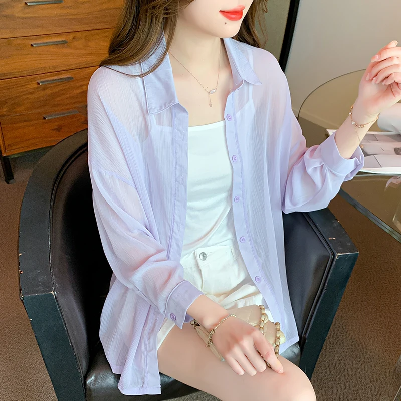 See Through Chiffon Blouse Women Summer Thin Casual Long Sleeve Sunscreen Shirt Women Fashion Button Up Tops Loose Clothes 26970
See Through Chiffon Blouse Women Summer Thin Casual Long Sleeve Sunscreen Shirt Women Fashion Button Up Tops Loose Clothes 26970