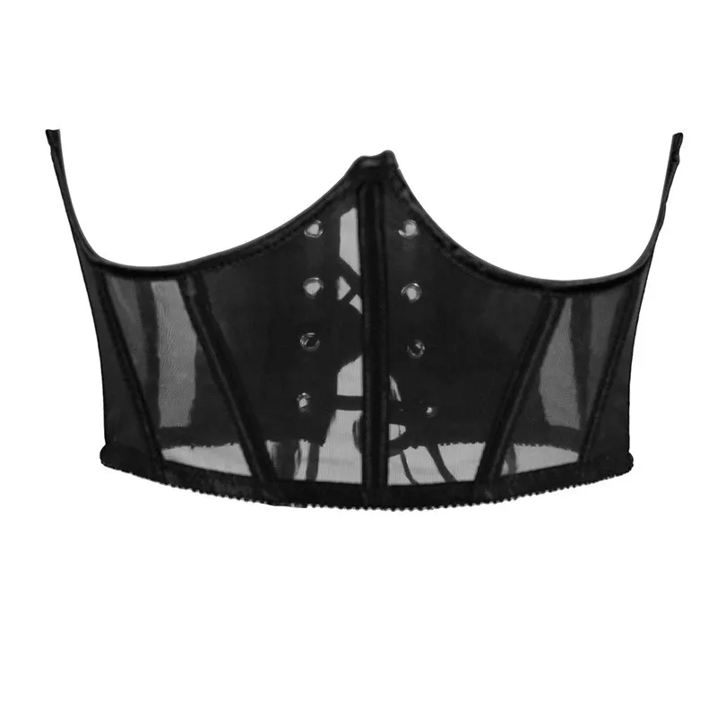 

Chest Binder Corset Gothic Gorset Mesh Net Korset Transparent Corselet Underbust Bustier Fish Boned Corse Back String Closure