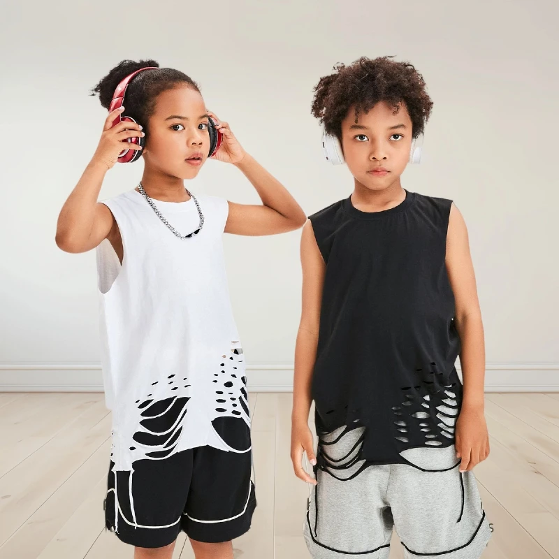 

Европейский и американский модный бренд 2024, детский жилет, летняя тонкая рубашка в стиле хип-хоп для мальчиков и девочек
