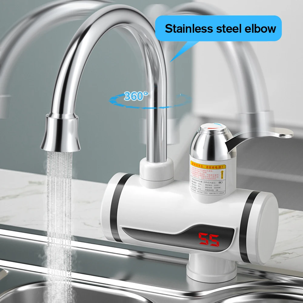 

Electric Water Heater Instant Kitchen Faucet 110V 220V Stainless Steel Tankless Instant Heating Faucets Digital Display 3000W