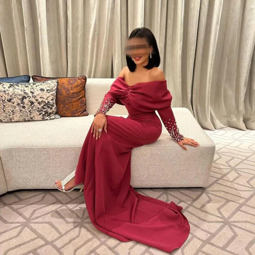 Elegant Beautiful Women's Dresses Off Shoulder Long Sleeve Wrought Fabric Pleated Prom Gowns Dresses Formal Occasion Gowns Long
Elegant Beautiful Women's Dresses Off Shoulder Long Sleeve Wrought Fabric Pleated Prom Gowns Dresses Formal Occasion Gowns Long