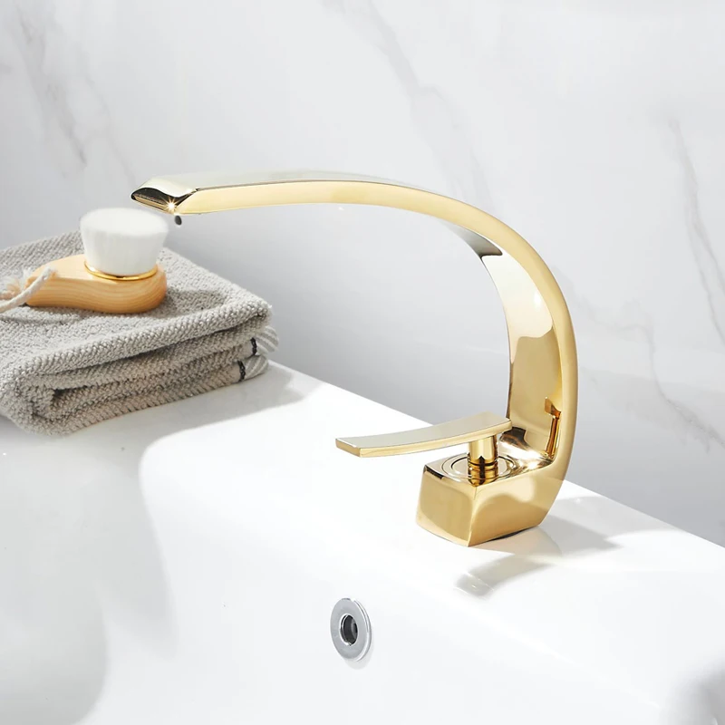 

Basin Faucets Modern Bathroom Mixer Tap Brass Faucet Basin Sink Faucet Single Handle Cold Hot Mixer Taps Beautiful Curve Design