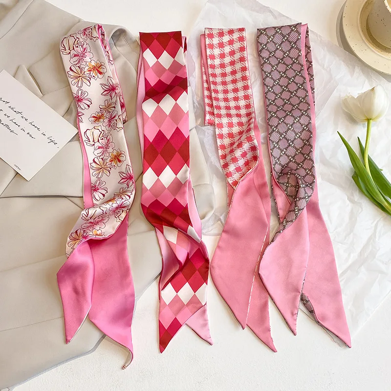 

Silk scarves with ribbons tied with long narrow scarf girls hair accessories wholesale.