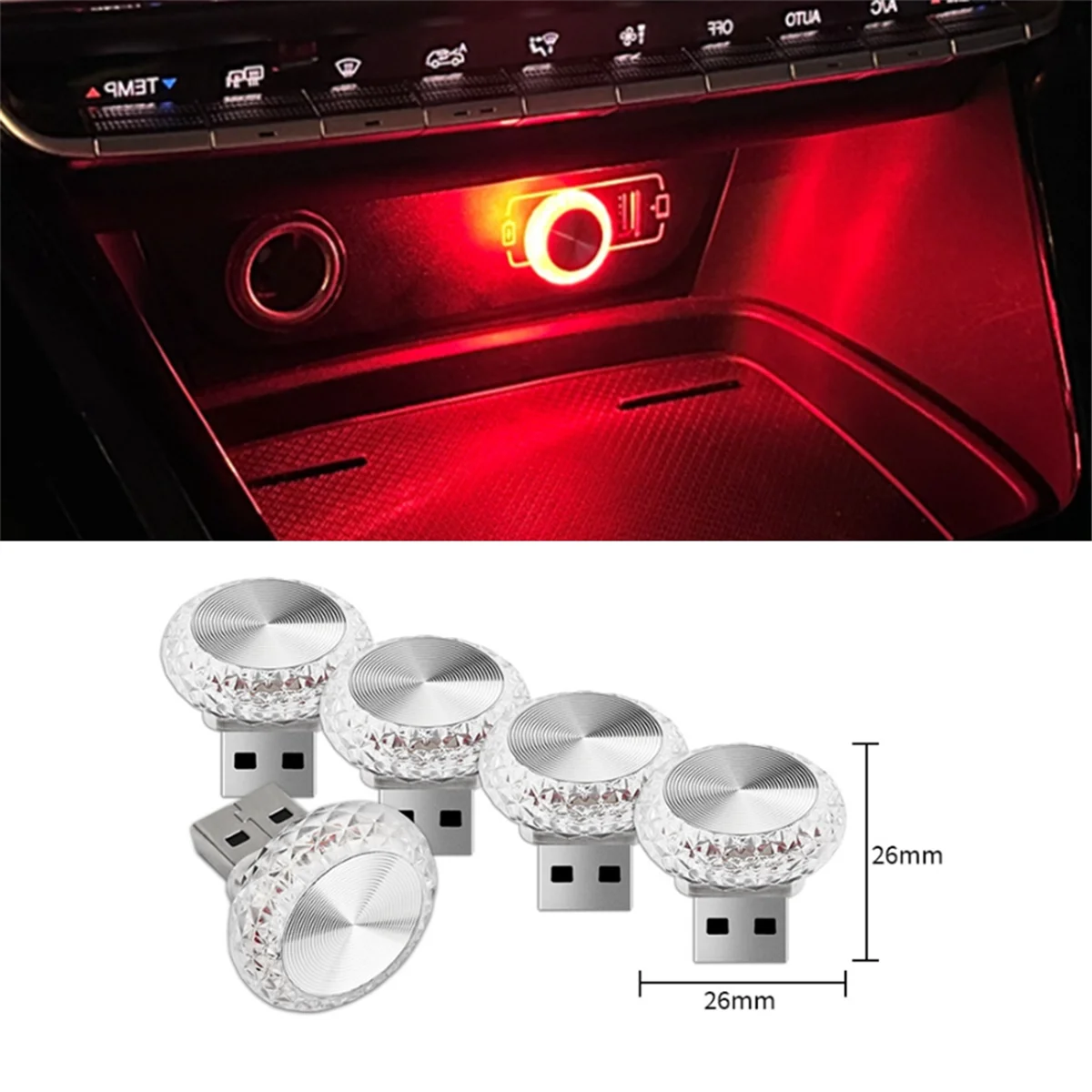 

10X Car USB Ambient Light Mini LED Interior Decorative Lamp for Party DJ Vehicle Universal Auto D