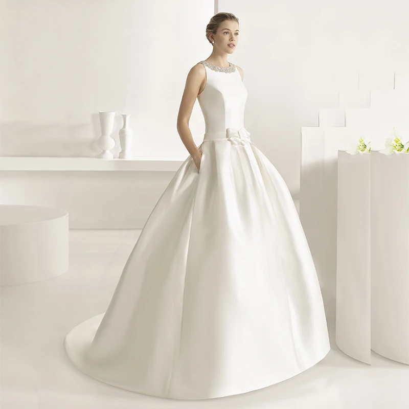 Elegant Satin Wedding Dresses Simple Draped Bridal Gowns With Bow Ball Gown Train Custom-Made Vestidos De Novia
Elegant Satin Wedding Dresses Simple Draped Bridal Gowns With Bow Ball Gown Train Custom-Made Vestidos De Novia