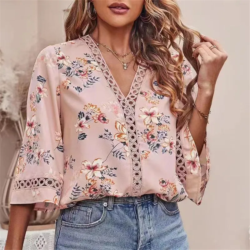 Wedifor Fashion Floral Printed Casual Blouse And Tops Half Sleeve V Neck Hollow Out Chiffon Shirt Summer Holiday Women Clothes
Wedifor Fashion Floral Printed Casual Blouse And Tops Half Sleeve V Neck Hollow Out Chiffon Shirt Summer Holiday Women Clothes