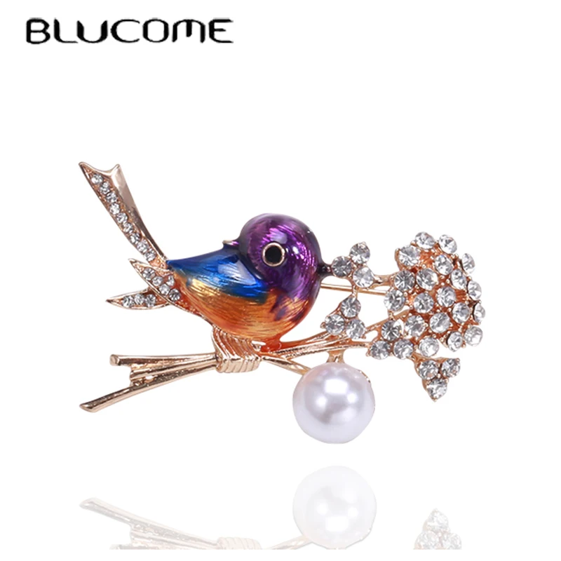 

Blucome Branch Bird Brooches for Women Enamel Esmalte Animal Brooch Pins Shirt Collar Clip Rhinestone Broaches